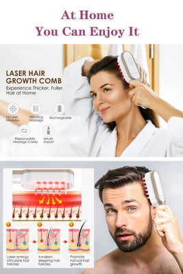 New Metal Teeth Design Hair Loss Treatment Ems Laser Vibration Massage Electric Hair Regrowth Comb With Liquid Guide