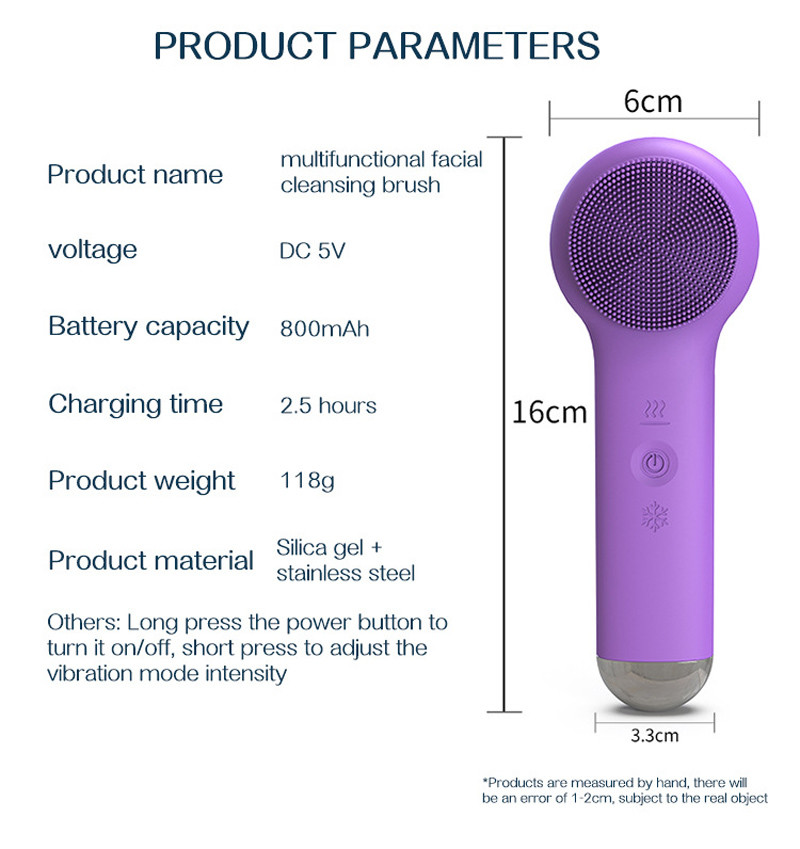 3 in 1 Heat & cold Facial Cleansing Brush Massager Silicone Face